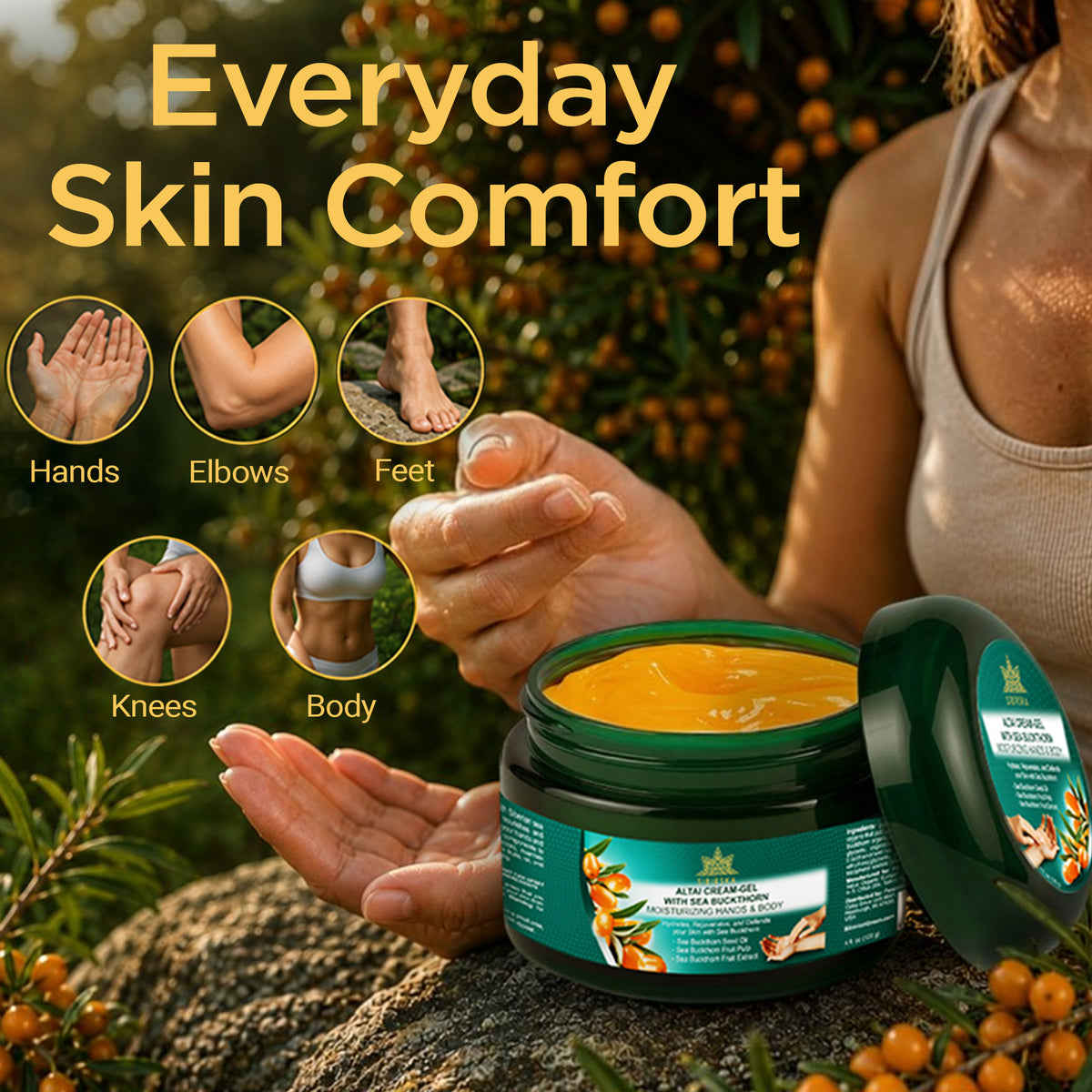 Sibirska Altai Sea Buckthorn Omega 7 Cream Gel 120 g. Hand and Body Moisturiser for Dry Skin