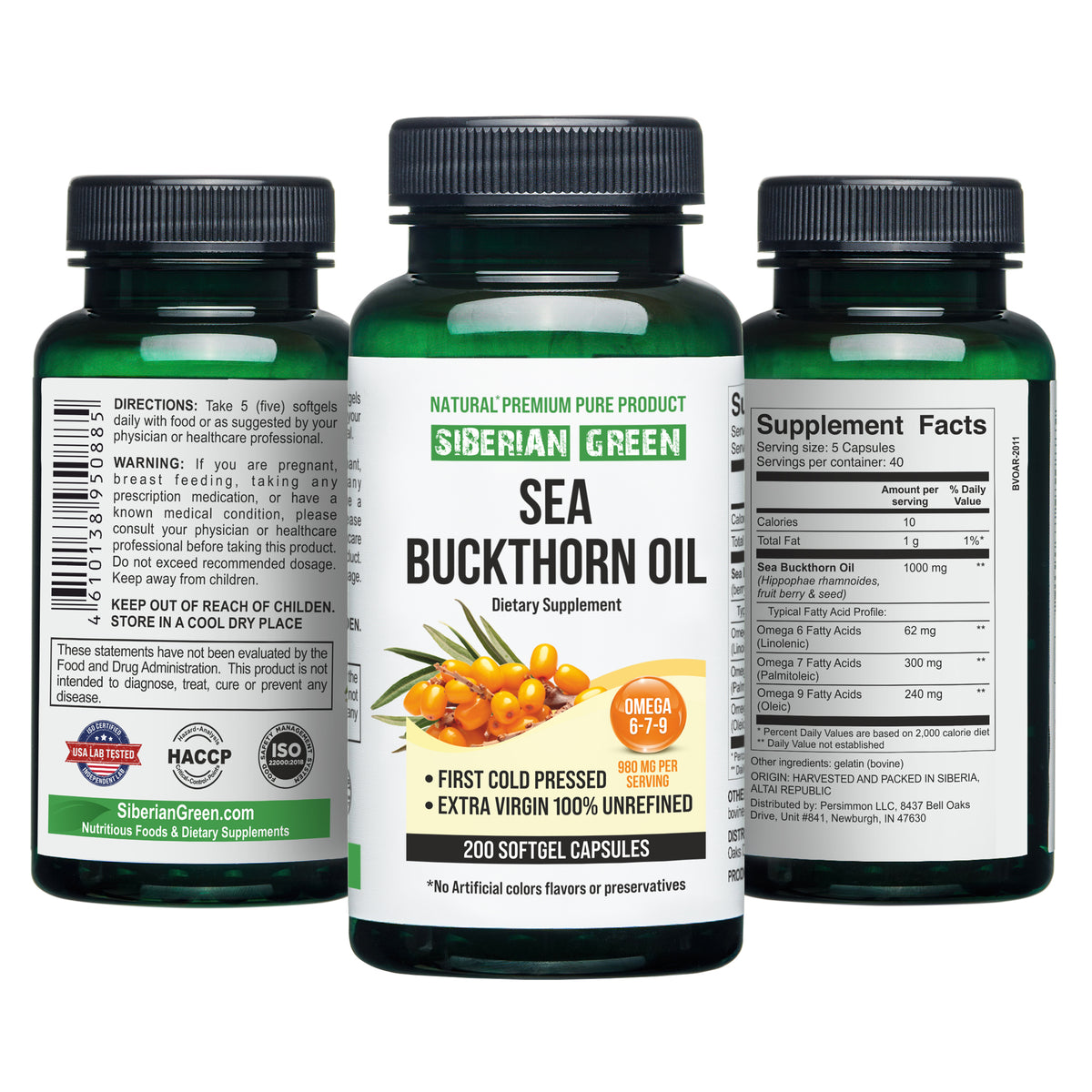 Omega 7 Sea Buckthorn Oil Capsules - 100% Pure &amp; Cold-Pressed