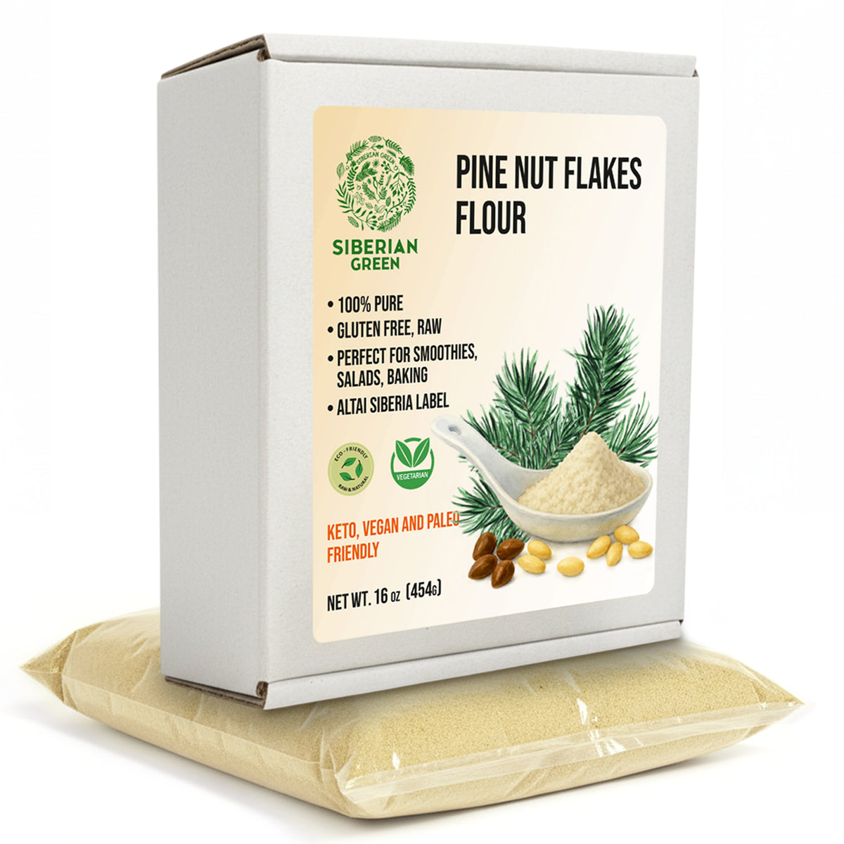 Siberian Pine Nut Flakes Flour (Kernel) Powder 454g (1 lbs) Organic Wild Harvested 100% Pure