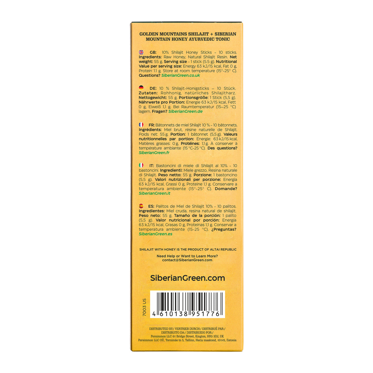 Siberian Wild Taiga Shilajit Honey Sticks – 10 Sticks with 10% Shilajit Resin