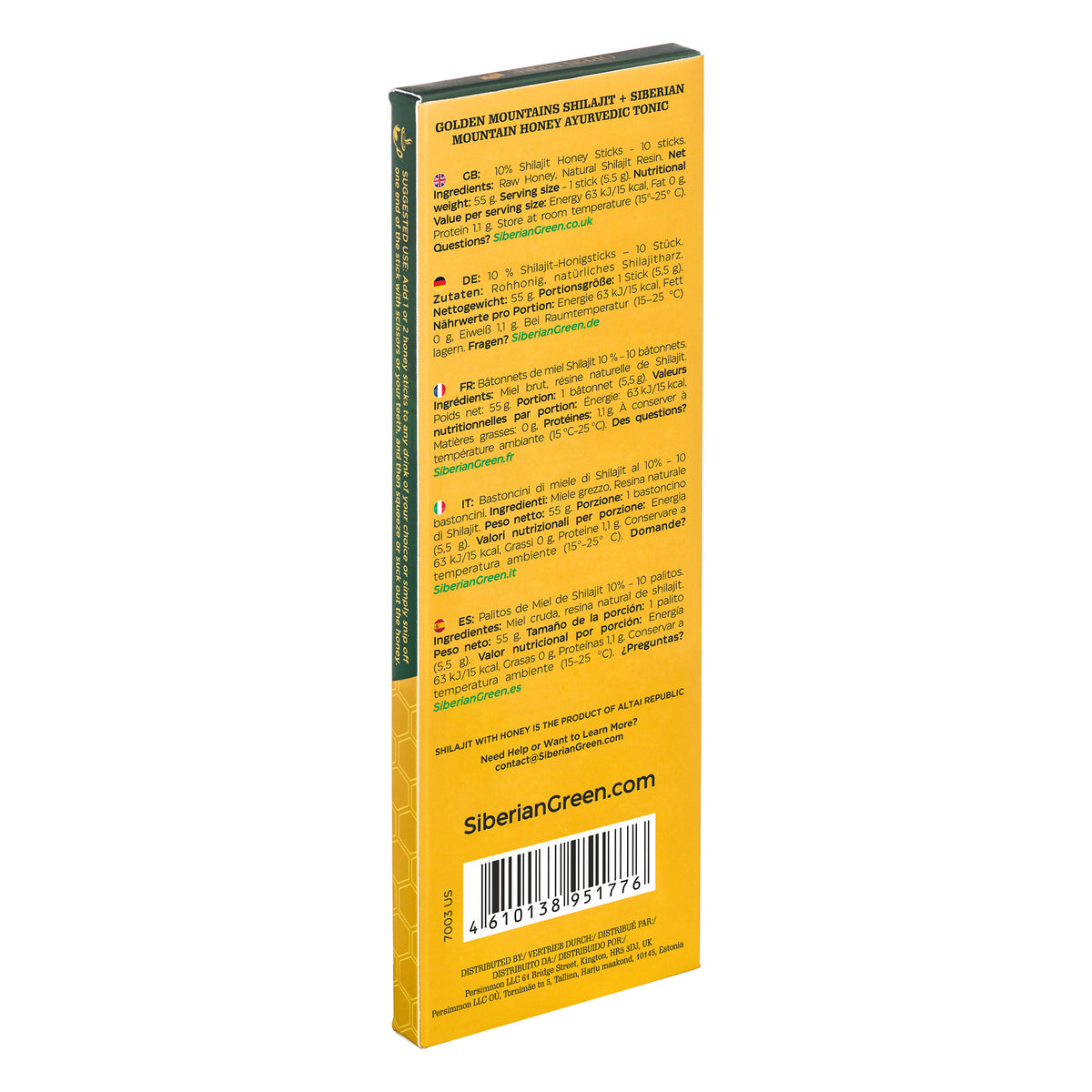 Siberian Wild Taiga Shilajit Honey Sticks – 10 Sticks with 10% Shilajit Resin