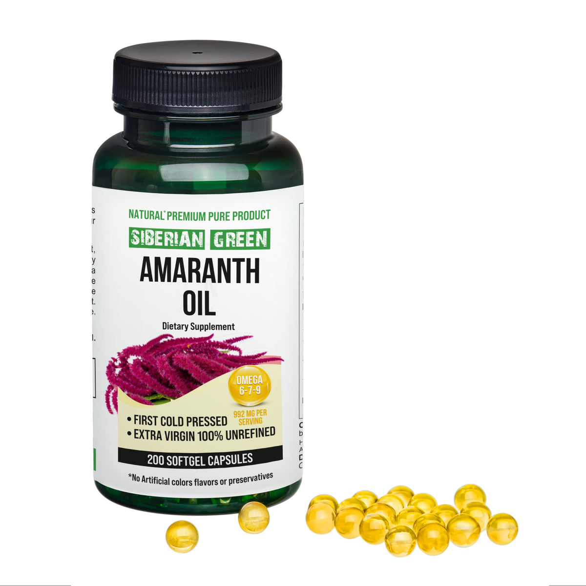 Siberian Green Amaranth Seed Oil Capsules 200 Softgels
