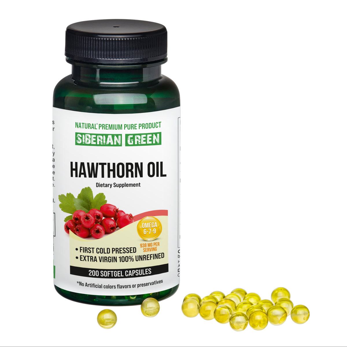 Siberian Green Hawthorn Oil Softgels – 100% Purity &amp; Cold-Pressed | 200 ct