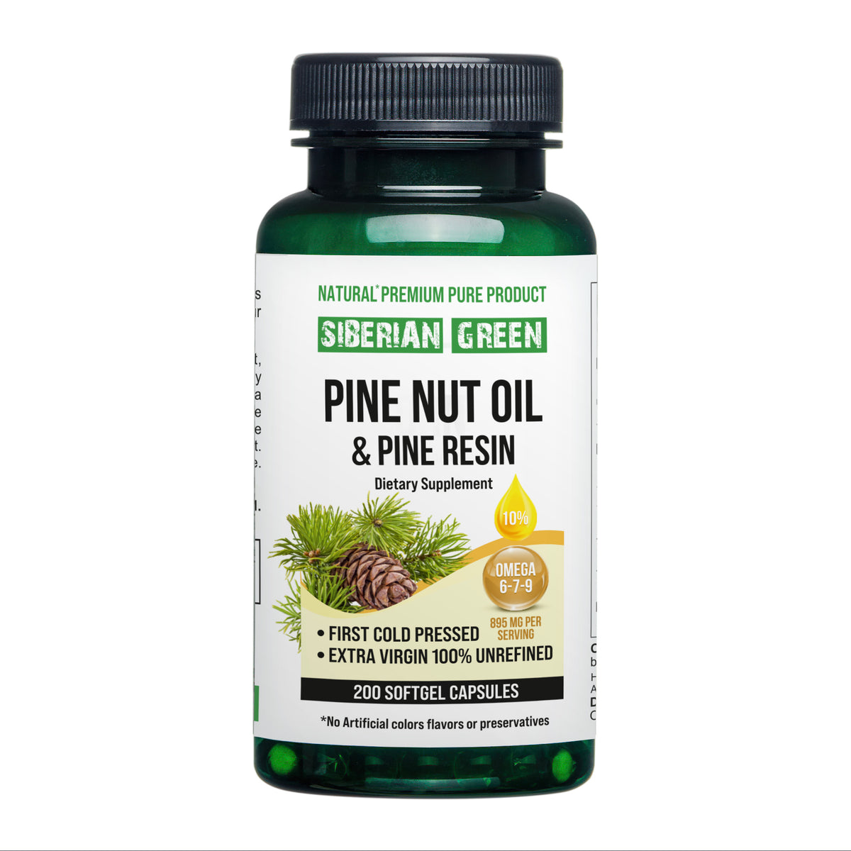 Siberian Green Pine Nut Oil Softgels with Pine Resin – 200 Softgels