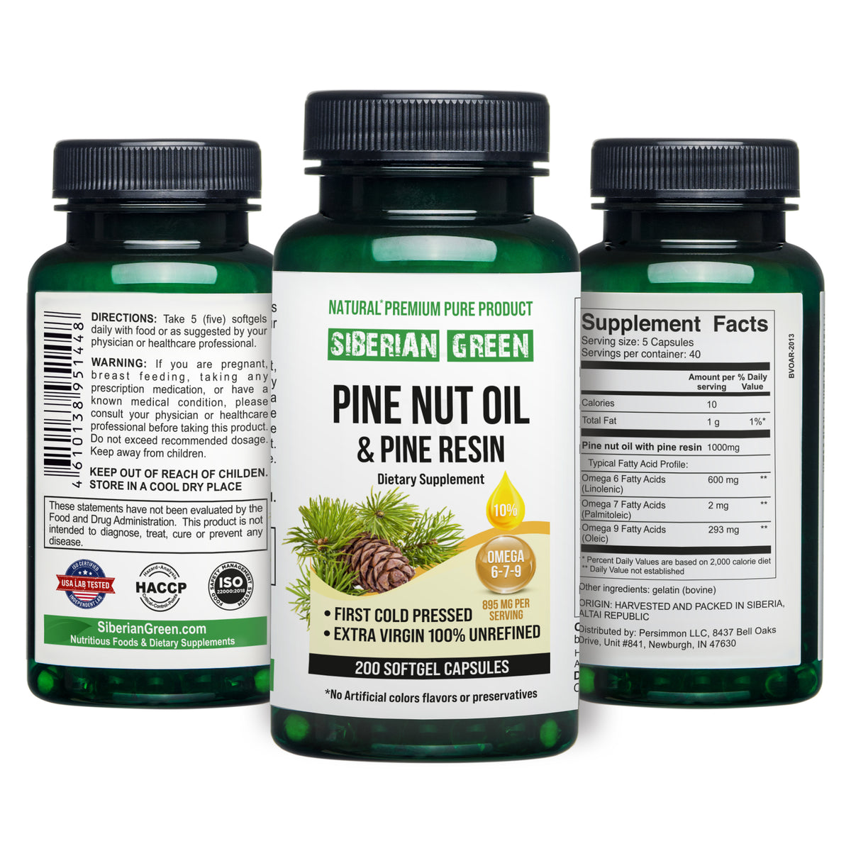 Siberian Green Pine Nut Oil Softgels with Pine Resin – 200 Softgels