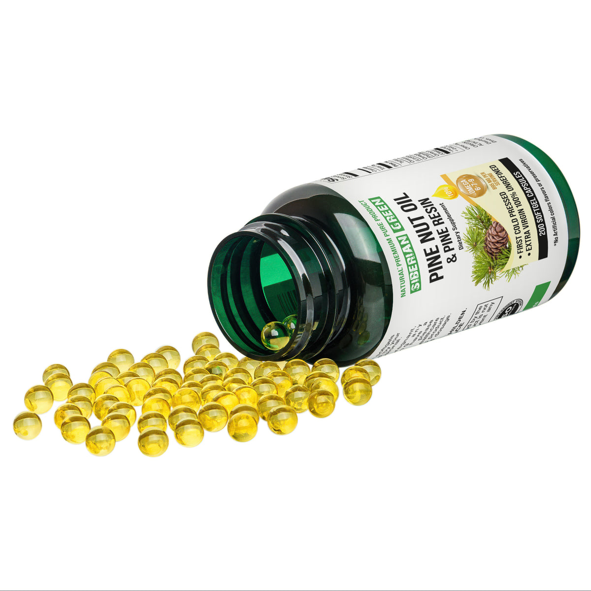 Siberian Green Pine Nut Oil Softgels with Pine Resin – 200 Softgels