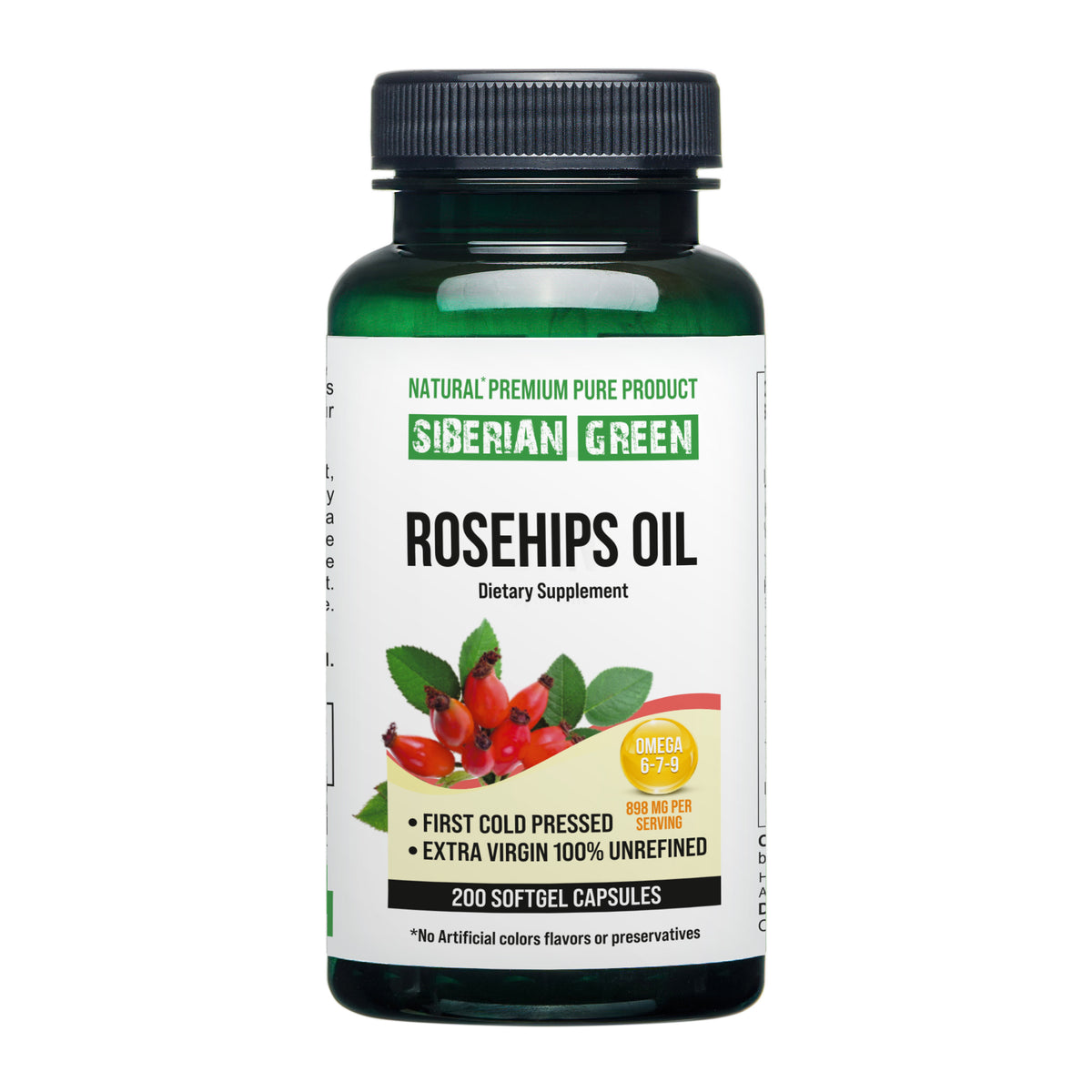 Siberian Green Rosehips Seed Oil Capsules, 200 Softgels packages- Omega, 6, 7, 9, &amp; 9 Rich Oil | Unrefined &amp; Cold Pressed