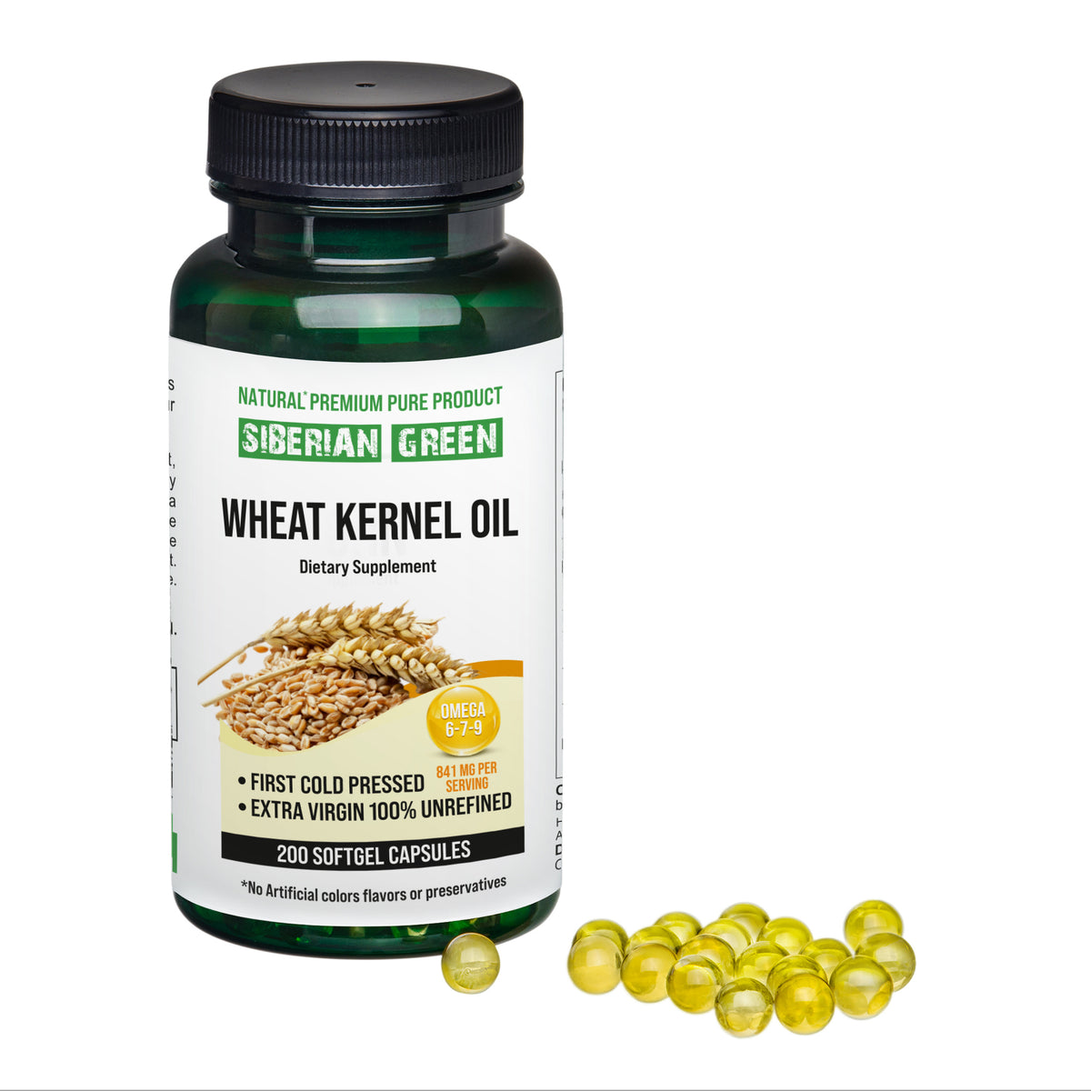 Siberian Green Wheat Kernel Oil Capsules 200 Softgels Wild Harvested Siberia Altai Cold Pressed Unrefined