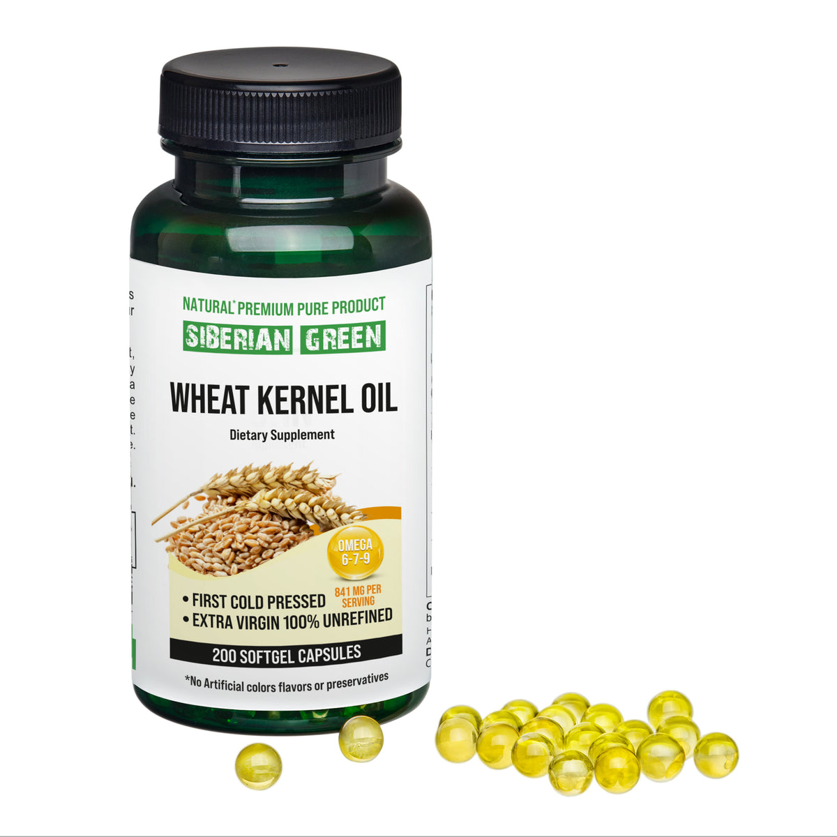 Siberian Green Wheat Kernel Oil Capsules 200 Softgels Wild Harvested Siberia Altai Cold Pressed Unrefined