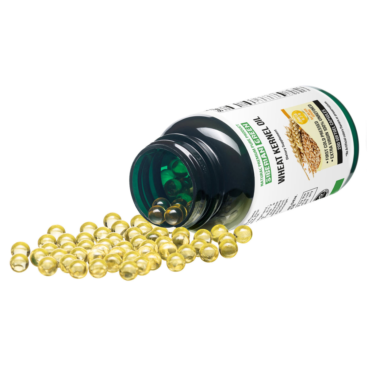 Siberian Green Wheat Kernel Oil Capsules 200 Softgels Wild Harvested Siberia Altai Cold Pressed Unrefined