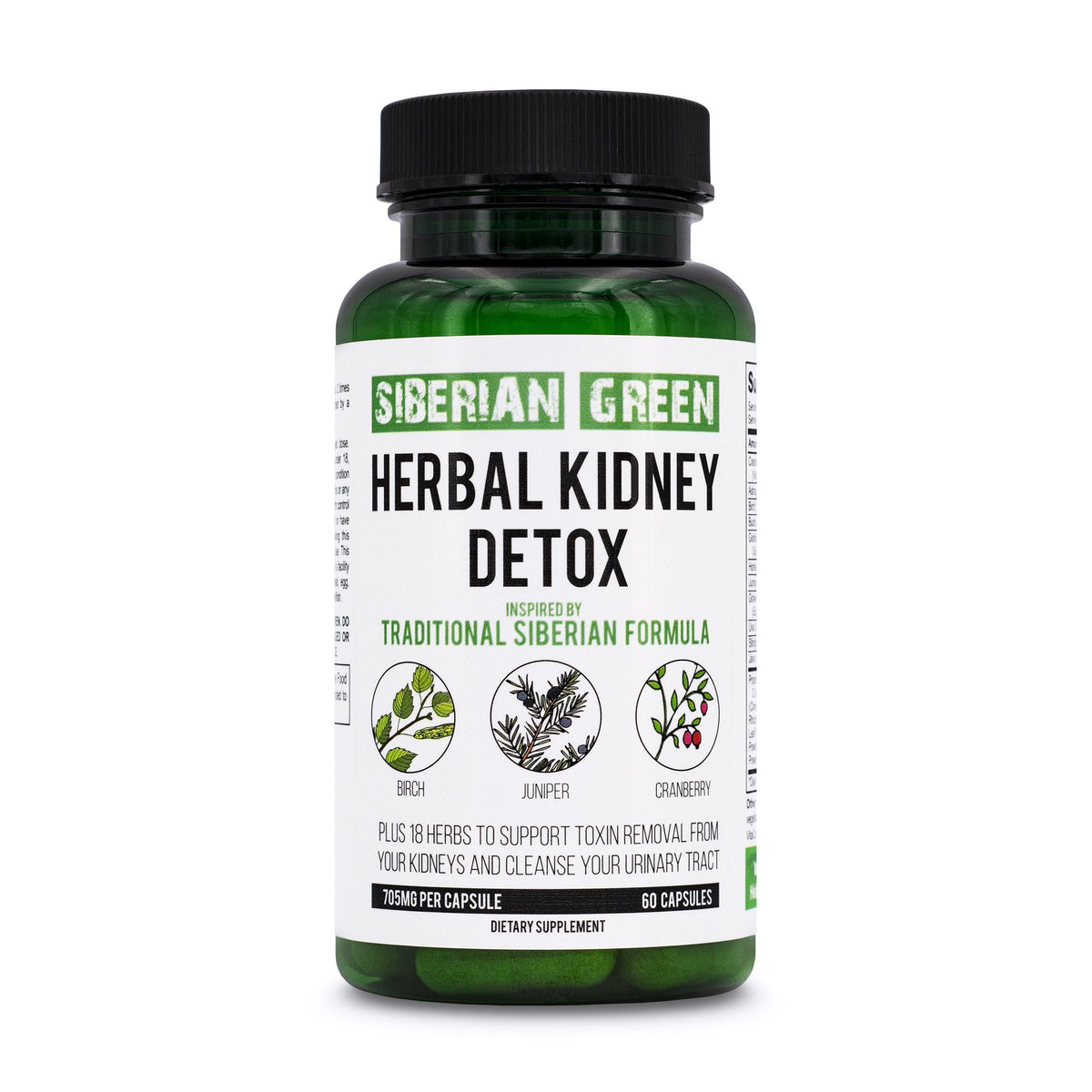 Siberian Green Herbal Kidney Detox 60 Capsules – Cranberry Birch Juniper Traditional Siberian Formula