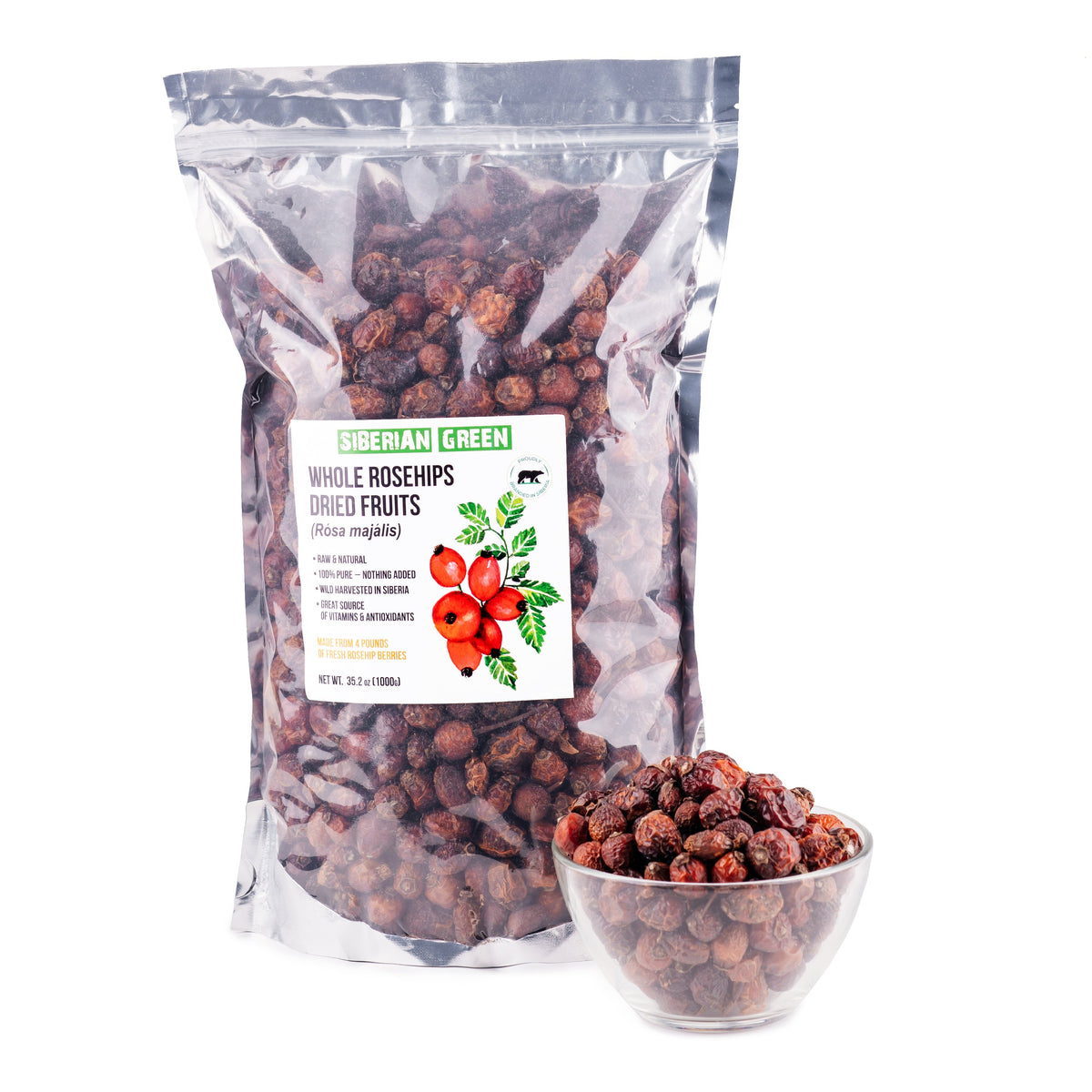 Siberian Dried Rose Hips Whole Seeds 1 kg (2.2 pounds) - Rosehips Herbal Tea Directly from Siberia Altai Mountains and Taiga