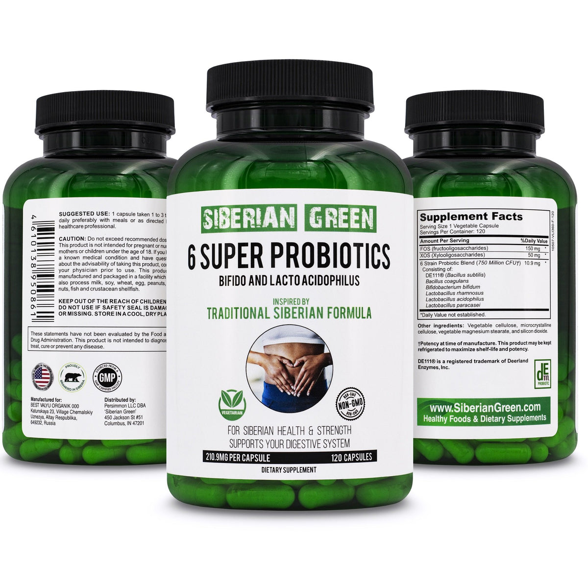 Siberian Green 6 Super Probiotics Bifido &amp; Lacto Acidophilus 120 Caps - Traditional Siberian Formula